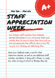 Staff Appreciation is TOMORROW – Scribner Road PTA